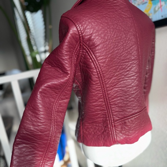 Maroon / Burgundy Vegan Leather Moto Jacket - Picture 3 of 6